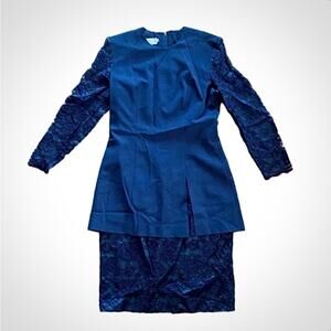 Talbots Vintage Navy Blue Lace Formal Evening Sheath Dress Womens 10